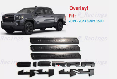 Overlay 6PCS Matte black Door Rear Sierra Elevation 4x4 Emblem 2019+ Sierra 1500