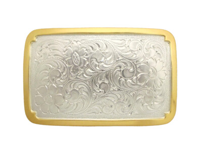 #ad #ad Engraved Rectangular Frame Gold and Sterling Silver Plated Western Belt Buckle $17.95