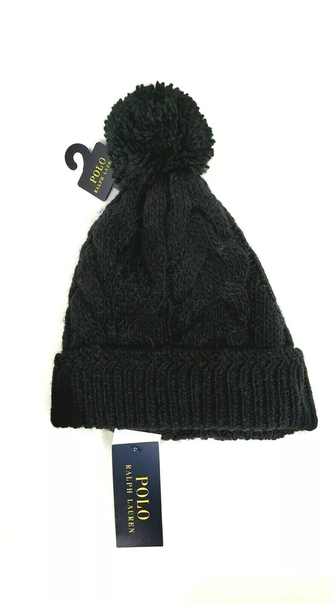 POLO RALPH LAUREN WOMENS BLACK CABLE KNIT WINTER HAT ONE SIZE NWT