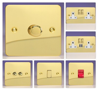Varilight ultraflach Messing poliert XFVW flach Lichtschalter Steckdose Dimmer Kippschalter