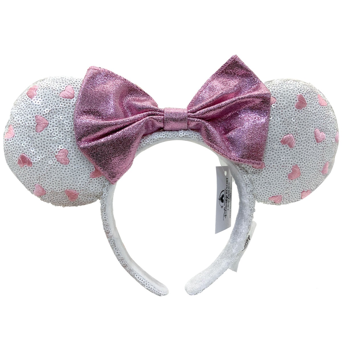 Disney 2026 pale Pink shimmery Bow Minnie Mickey Mouse Ear Headband NWT sequins Baby Pink Sequin & Rhinestone Minnie Mouse Ears Headband  main image 3
