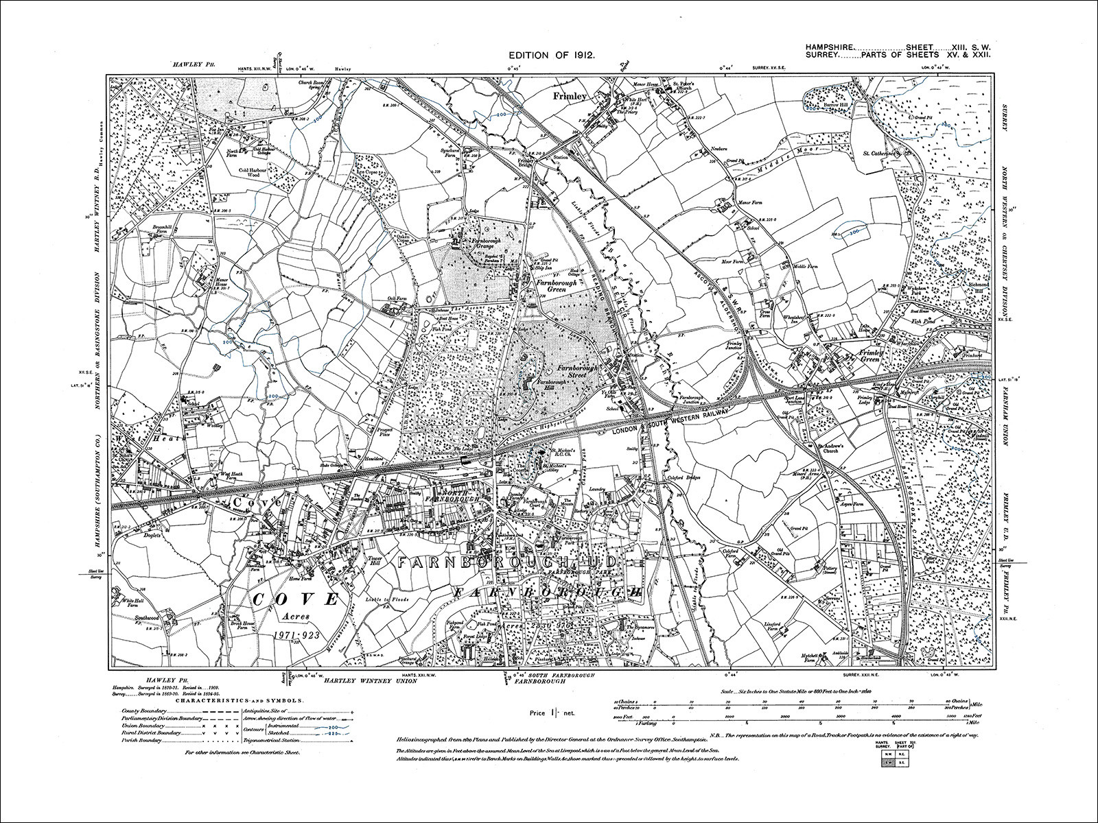 Farnborough, Cove, Frimley, Old Map Hampshire 1912 13SW eBay