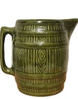 McCoy Style Green Barrel Pitcher Stoneware Vase 1950s Vintage Pottery 7.75 High