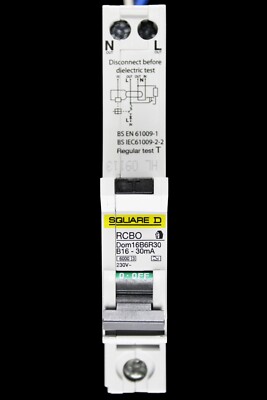 SQUARE D 16 AMP CURVE B 6kA 30mA RCBO TYP A DOM16B6R30