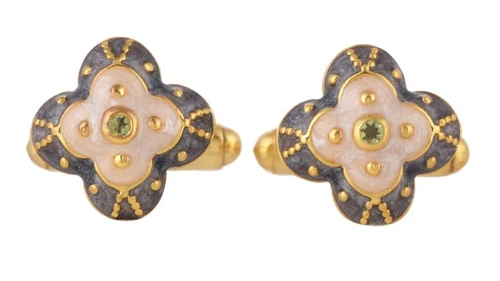 Peridot 14K Gold Plated Art Deco Enameled Cufflinks