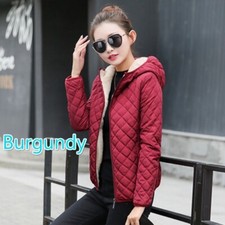 Women Fleece Lined Puffer Coat Jacket Thermal Hooded Padded Quilted Outwear Tops