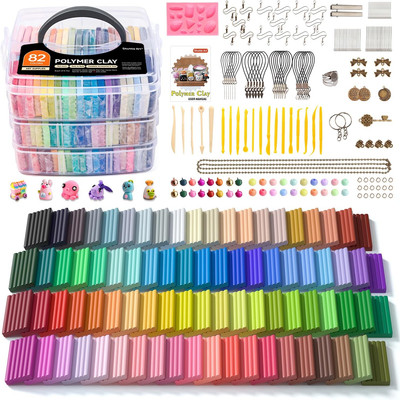 82 Colors Polymer Clay Kit with 19 Clay Tools, 16 Kinds of Accessories, Non-Toxi