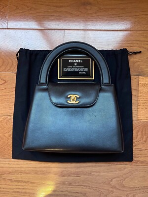 Vintage Chanel Black Caviar CC Top Handle Mini Kelly Bag Gold