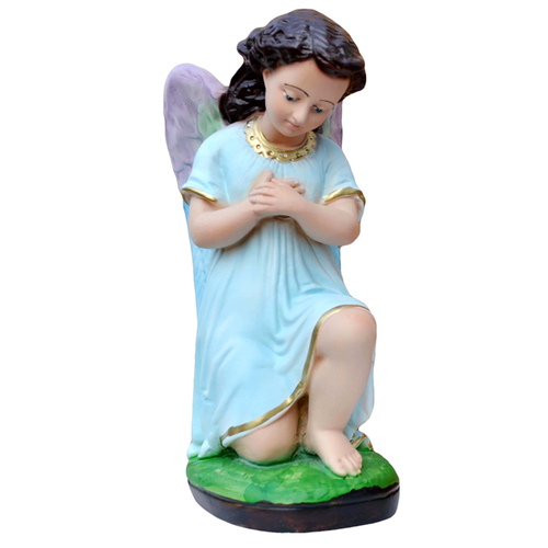 Statua di Coppia di Angeli in Adorazione in resina piena con occhi dipinti 20 cm - Foto 4 di 7
