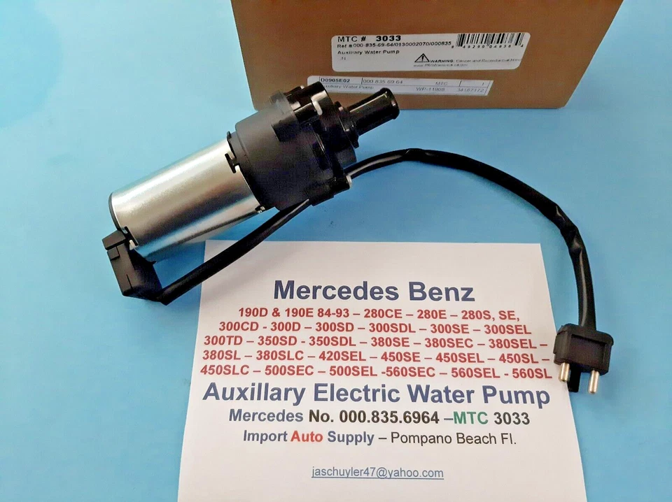 Bomba de agua auxiliar Mercedes Benz 73-93 190.280.300, 350, 380, 420, 450.500.560 Foto 4 de 4