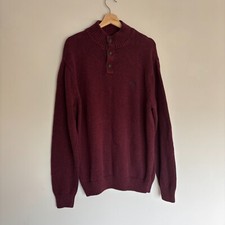 CHAPS Men's Burgundy Cotton Button Neck Elbow Patch Jumper Size X-Large 