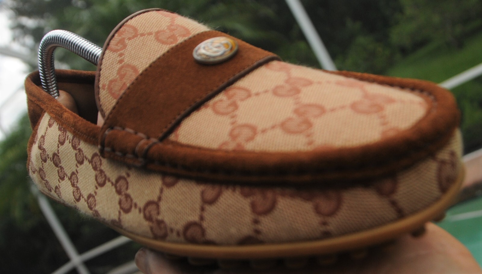 GUCCI Men's brown beige GG detailed Canvas Loafers sh… Gem