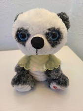 KELLYTOY PLUSH 7" Panda BearHeart Pink Ribbed w/Yellow Bib White Gray Adorable