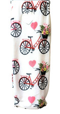 MARLO PINK  HEART,BICYCLE,FLOWERS PRINTED,WHITE SOFT PLUSH THROW BLANKET 50