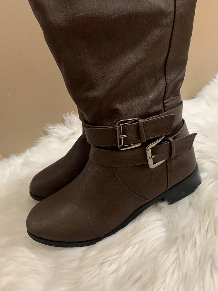 Женский размер 8 Reneeze Apple ботинки коричневый молнии колена круглый носок - Изображение 3 из 4