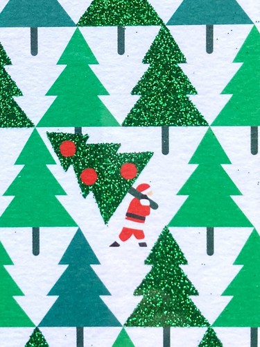NEW BOX Of 20 SMALL Papyrus Christmas Cards Santa Claus Carrying Tree Glitter - Picture 2 of 4