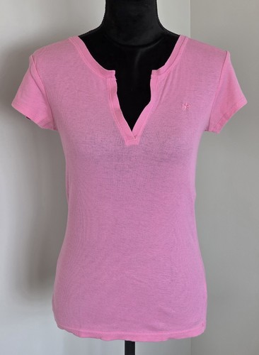 Vintage Y2K SO -Ribbed Henley Baby Tee Retro Grunge Casual PINK Size Medium