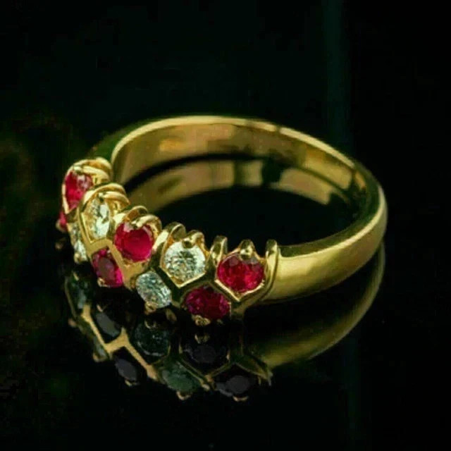 2.00 Ct Latest Round Natural Ruby Diamond Wedding Eternity Ring 14k ...