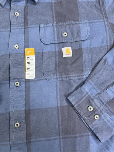 Camicia uomo Carhartt 2XL flanella vestibilità ampia pesante a quadri blu navy nuova con etichette abbigliamento da lavoro - Foto 4 di 7