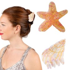 2 PCS Starfish Hair claw Clips Conch 2 Count Pack of 1 , orange