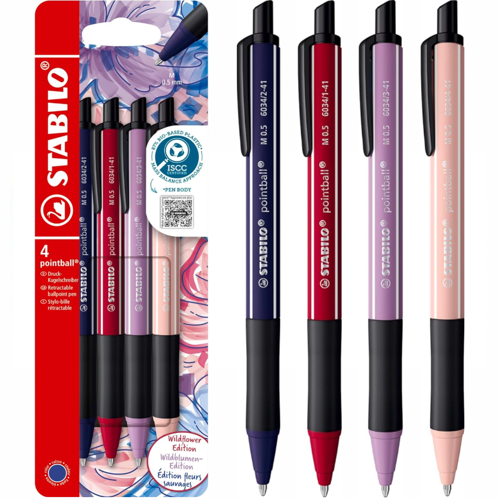 Ballpoint Pen - STABILO pointball NatureCOLORS - Pack of 4 - Assorted Colours