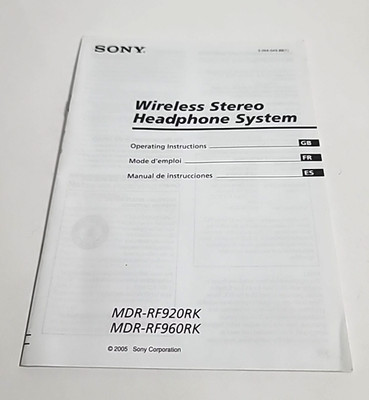 Sony Wireless Stereo Headphone System Operating Instructions Manual