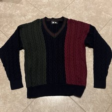 Vintage 90s Woods Gray Stripe Pattern Grandpa Sweater Size XL See Pictures