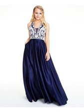 BLONDIE NITES Womens Fit + Flare Dress Navy Sleeveless Formal Juniors 1