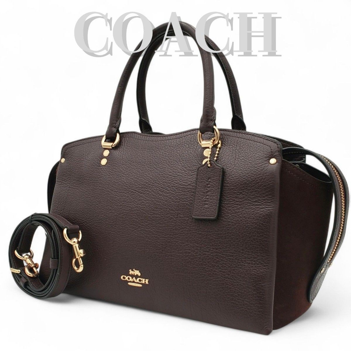 COACH 2-Way Leather & Suede Shoulder Bag Crossbody Satchel Purse  