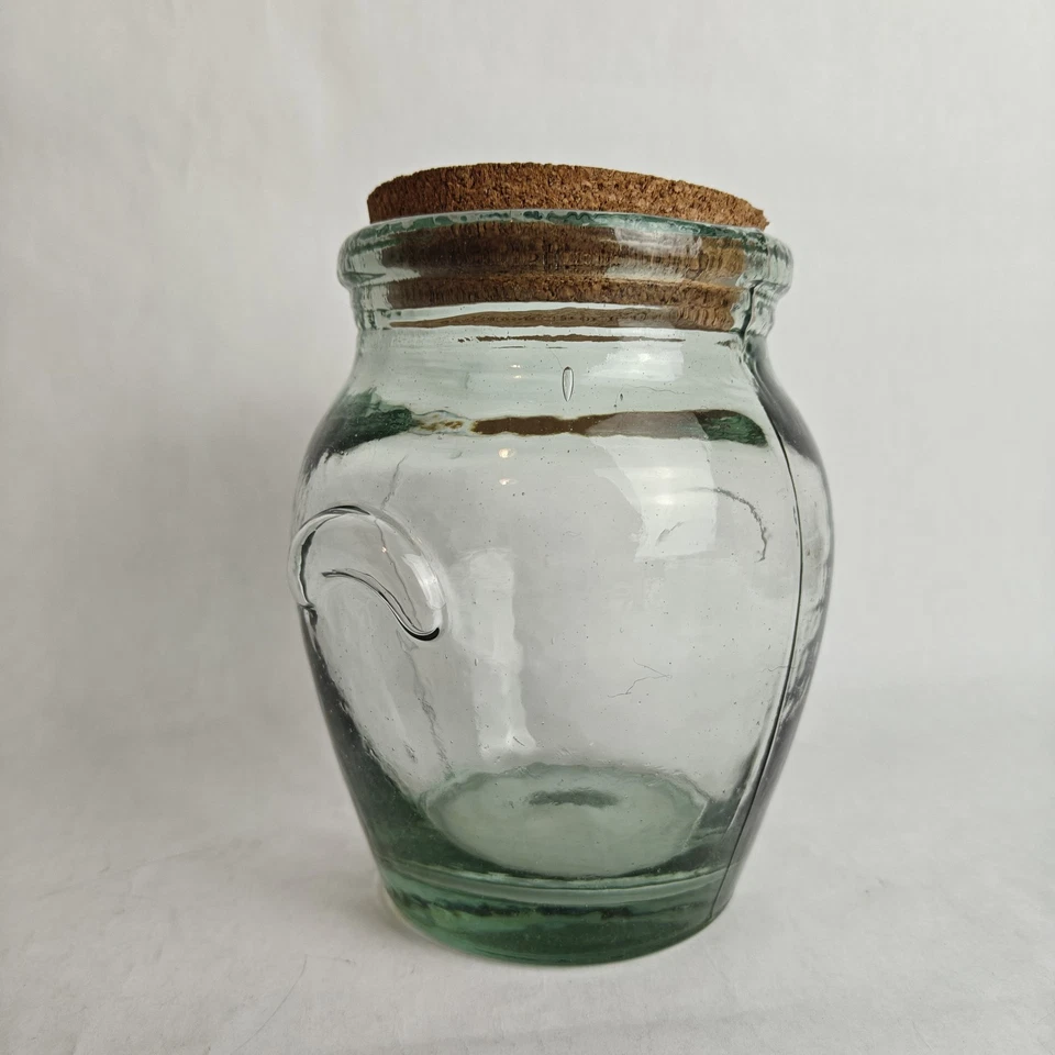 VTG Recycled Green Glass Jar, Heavy, Cork Lid Made In Mexico 6" Tall - Image 3 of 4