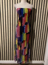 Boohoo Abstract Print Mesh Bandeau Maxi Dress Size 14/16 Holiday