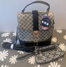 Beige Black Geometric Backpack Adjustable Strap Coin Purse Women's Bag