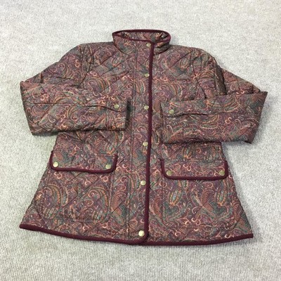 Talbots Jacket Womens Small Purple Paisley Quilted Snap Front Puffer Coat