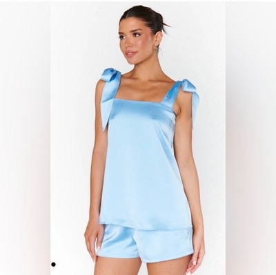 Show Me Your Mumu blue satin bow Makeup tank, Made in USA, size M, retail $54