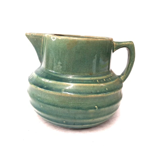 Vintage McCoy Pottery Green Ribbed Buttermilk Pitcher USA Mid Century