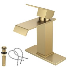 Brushed Gold Bathroom Sink Faucet, Waterfall Style, SUS304 Stainless Made, Su...