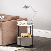 Homcom Beistelltisch Couchtisch Mit Mit Korb Aus Stoff, Runder Kaffeetisch