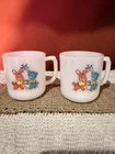 Rare Vintage Fire-King Milk Glass Mugs- Kiddie Meal Time Bunny & Bear - Anchor