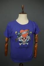 Ed Hardy Blue Graphic Print 100 Cotton Crew Neck Pullover Tee Shirt Size L