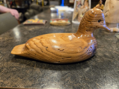Vintage Hand Carved Wood Duck Signed By Artist