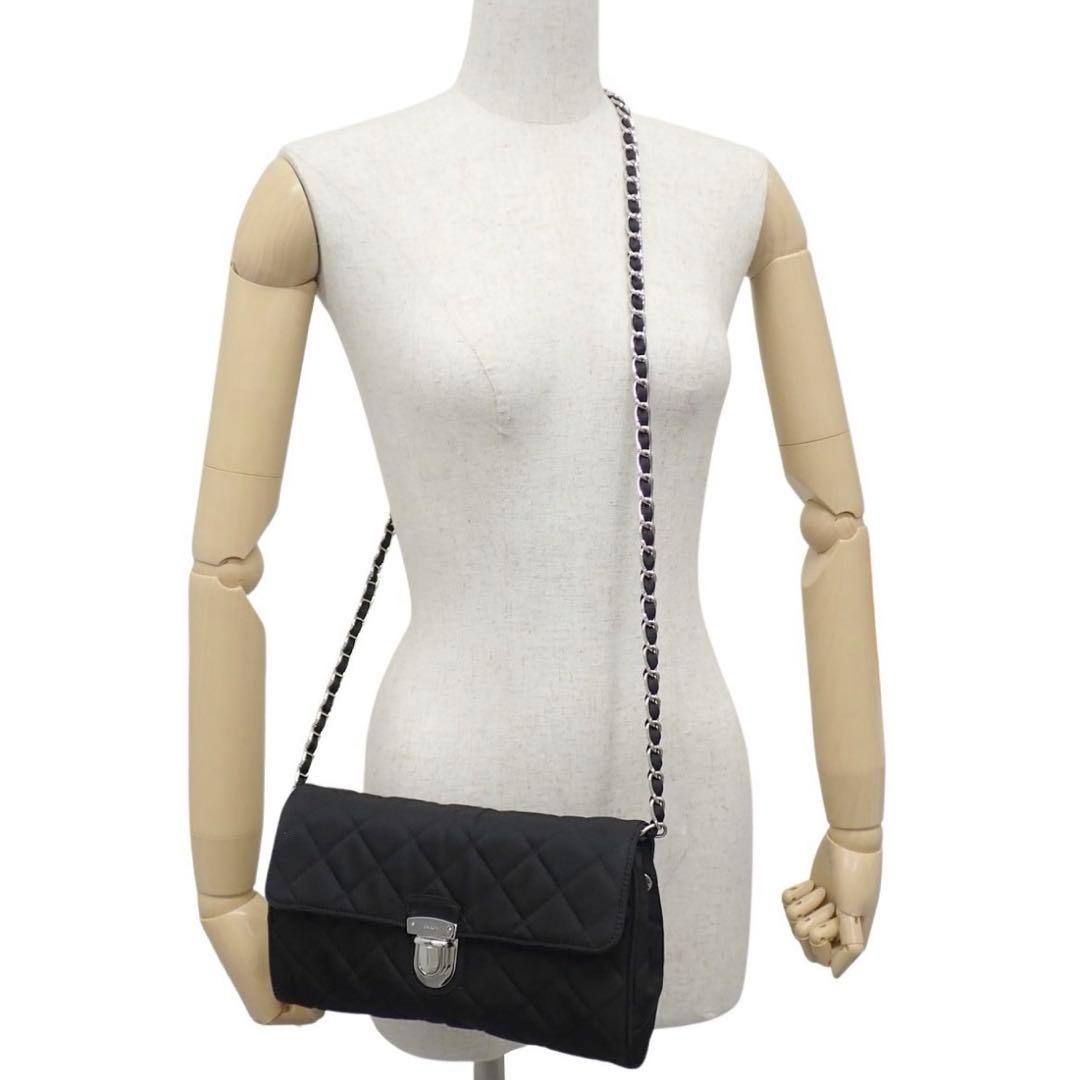 PRADA Black Tessuto Quilted Nylon Chain Crossbody Shoulder Flap Bag Handbag Tote image 6