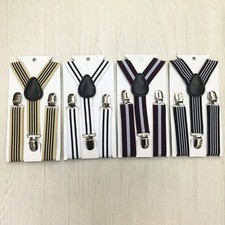 Unisex Kids Retro Elastic Suspenders Striped Strap Belts Elastic Clip-on Braces