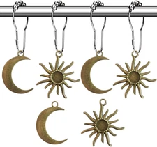 Sun Moon Celestial Shower Curtain Hooks Rings - Mid Century Abstract Boho Shower