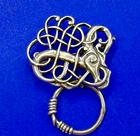 Viking Age Urnes Style Dangling Ring Vintage Sterling Silver 925 Brooch Pin