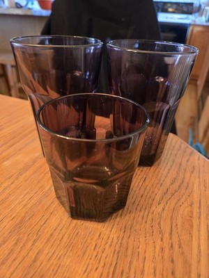Libbey 3 Duratuff Gibraltar Plum  Tumbler Set 2-5'' and 1- 3.5''  Purple Lot