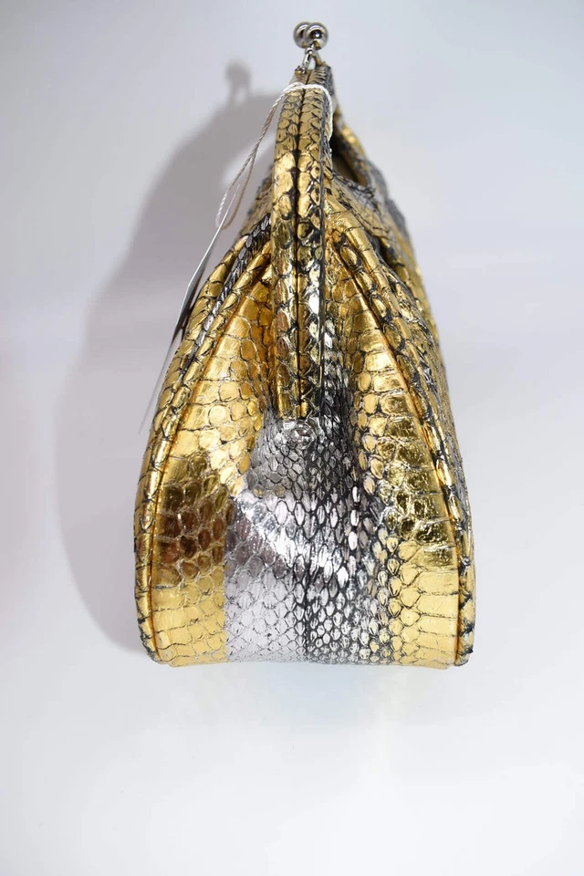Beverly Feldman Metallic Leather Two-Tone Clutch Bag - Image 4 of 4