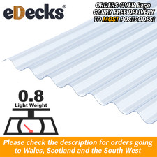 Pack of 10 x 0.8mm Lightweight Plastic Corrugated Roofing Sheet Vistalux 762mm W