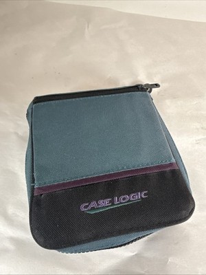 Vintage Case Logic 24 Disc Travel CD DVD Case Zip Up Green Purple Black 90s