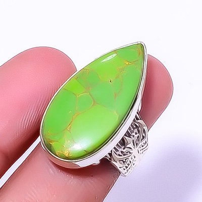 Copper Green Turquoise 925 Sterling Silver Israeli Ring s.6 A372