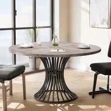 XEROME Round Dining Table 120 cm for 4-6 People Grey coffee round Wooden table 